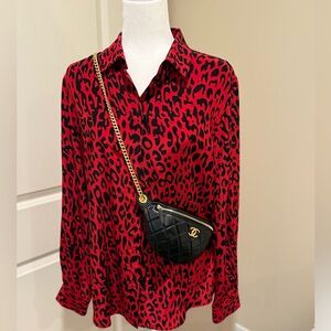 Robert Rodriguez 100% Silk red black blouse animal print leopard cheetah